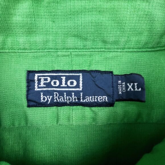 Vintage Polo Ralph Lauren Shirt Men's XL Green Linen Blend Chest Pockets Utility - Picture 6 of 9